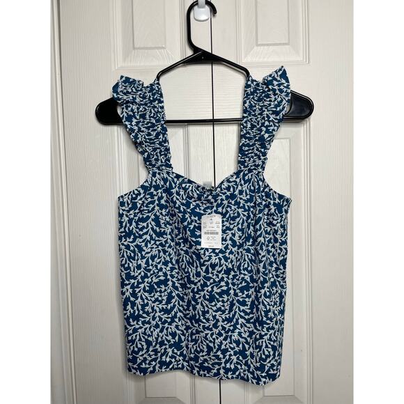 NEW J. Crew Smocked Ruffle Shoulder Blue Tank Top Blouse Skirt Set Womens XXS - Picture 2 of 12